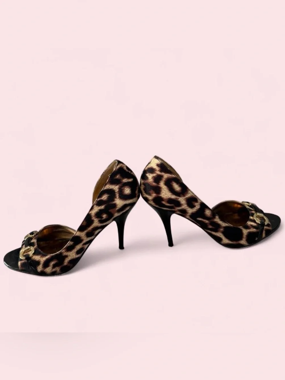 Y2K leopard print peep toe heels